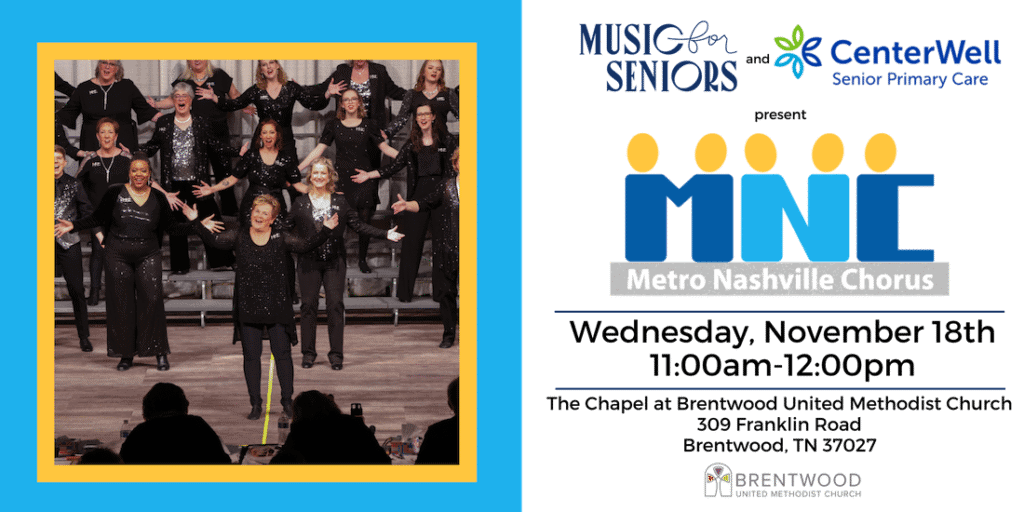 Metro Nashville Chorus performing on stage at a seniors' music event.